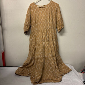 Women's Prairie Mata Traders Brown & White Patterned Maxi Dress XL with pockets